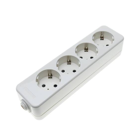 Base de dados de 4 tomada Schuko 16A 250V 3680W TT 54 x 206 x 42 mm