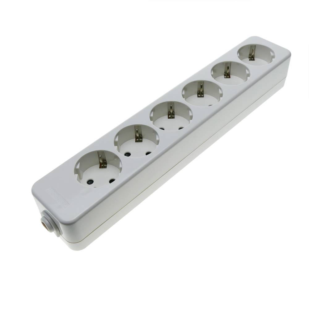 Base de 6 enchufe schuko 16A 250V 3680W TT  54 x 294 x 42 mm