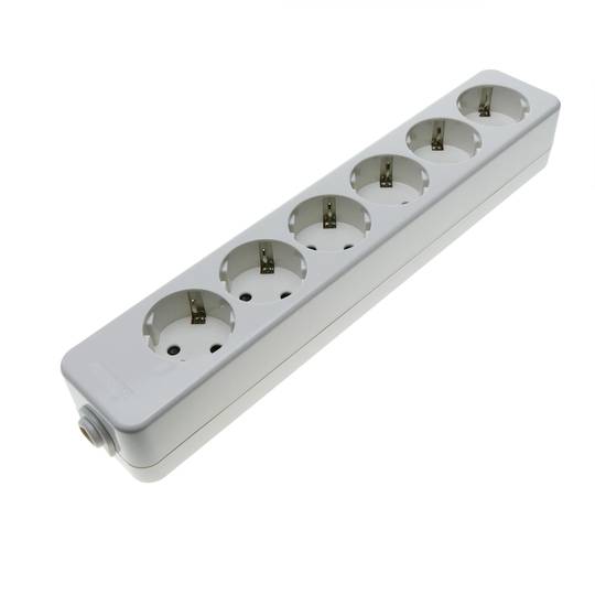 Base de 6 enchufe schuko 16A 250V 3680W TT  54 x 294 x 42 mm