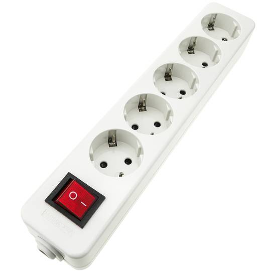 Base de 5 enchufe schuko 16A 250V 3680W TT 54 x 275 x 42 mm con interruptor