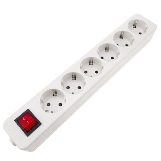 Base de 6 endoll schuko 16A 250V 3680W TT 54 x 320 x 42 mm amb interruptor