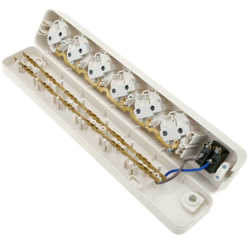Base de 6 endoll schuko 16A 250V 3680W TT 54 x 320 x 42 mm amb interruptor
