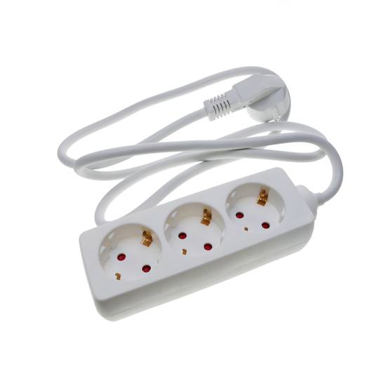 Ciabatta 3 schuko 16A 230V bianca con cavo da 3m
