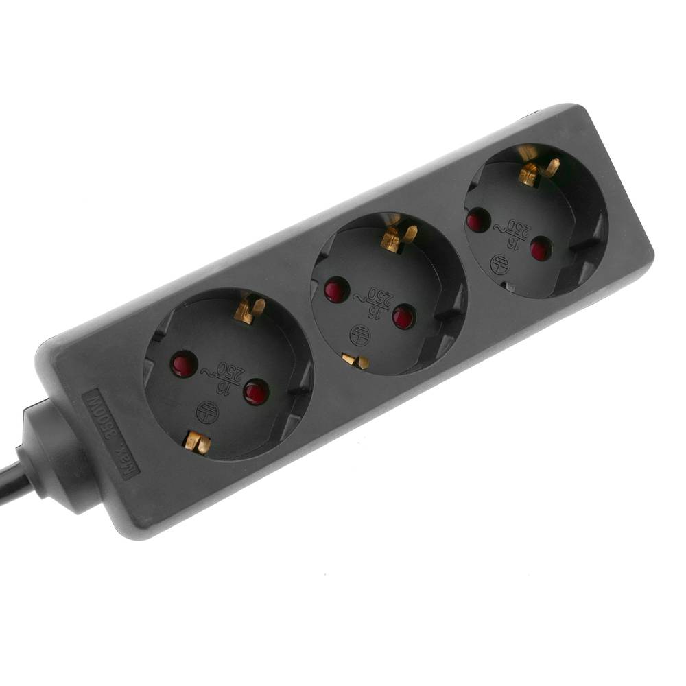 Regleta d'endolls 3 schuko 16A 250V negra amb cable de 1.5m