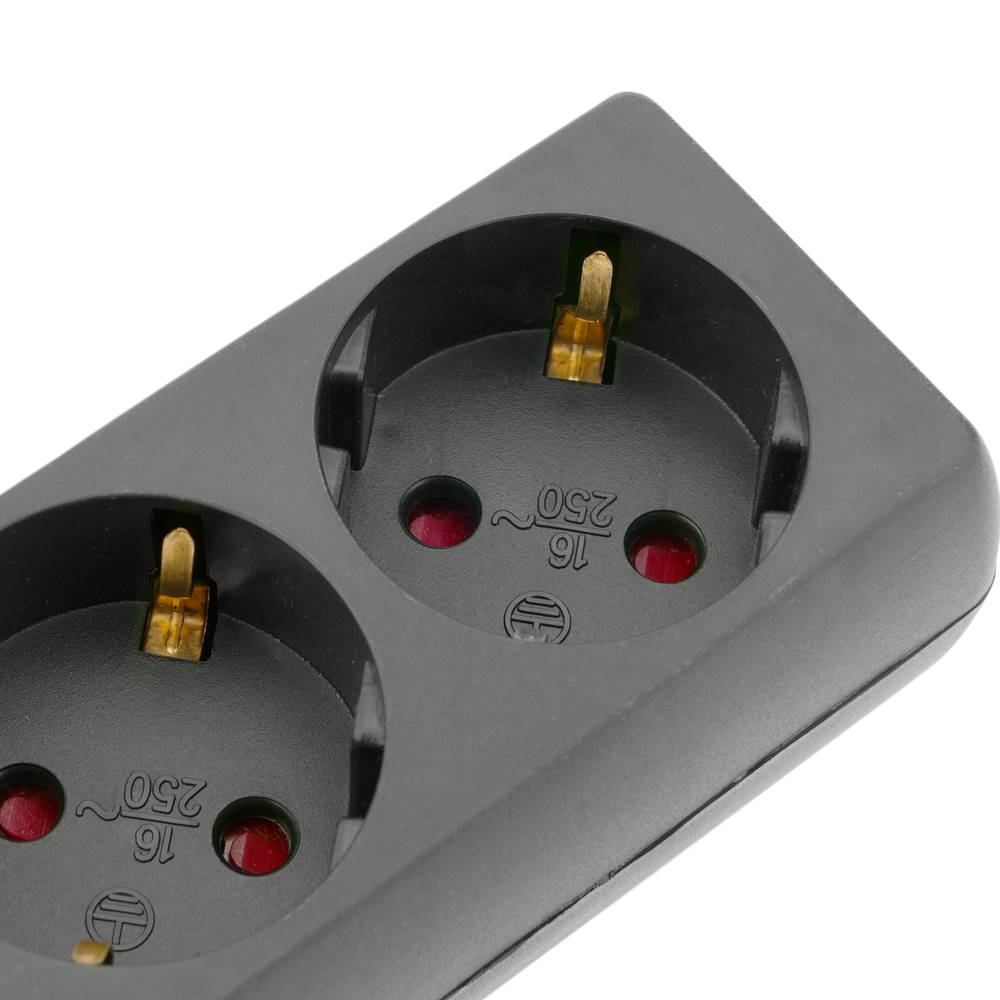 Regleta d'endolls 3 schuko 16A 250V negra amb cable de 1.5m