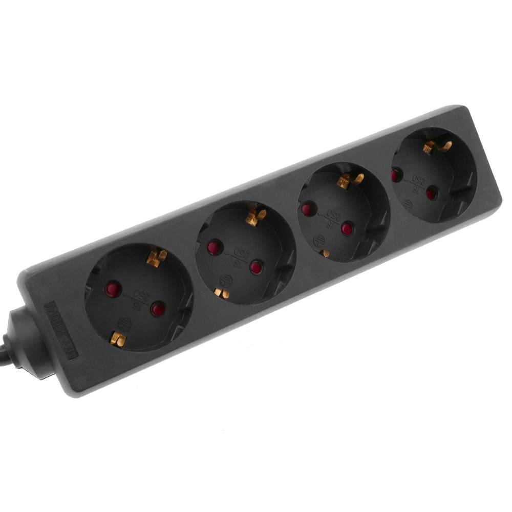 Stopcontact 4 schuko 16A 250V zwart met 1,5 m kabel