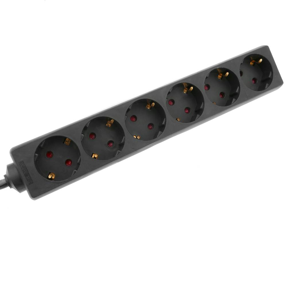 Wtyczka 6 schuko 16A 250V czarna z kablem 1,5 m
