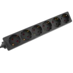 Regleta d'endolls 6 schuko 16A 250V  negra amb cable de 1.5m