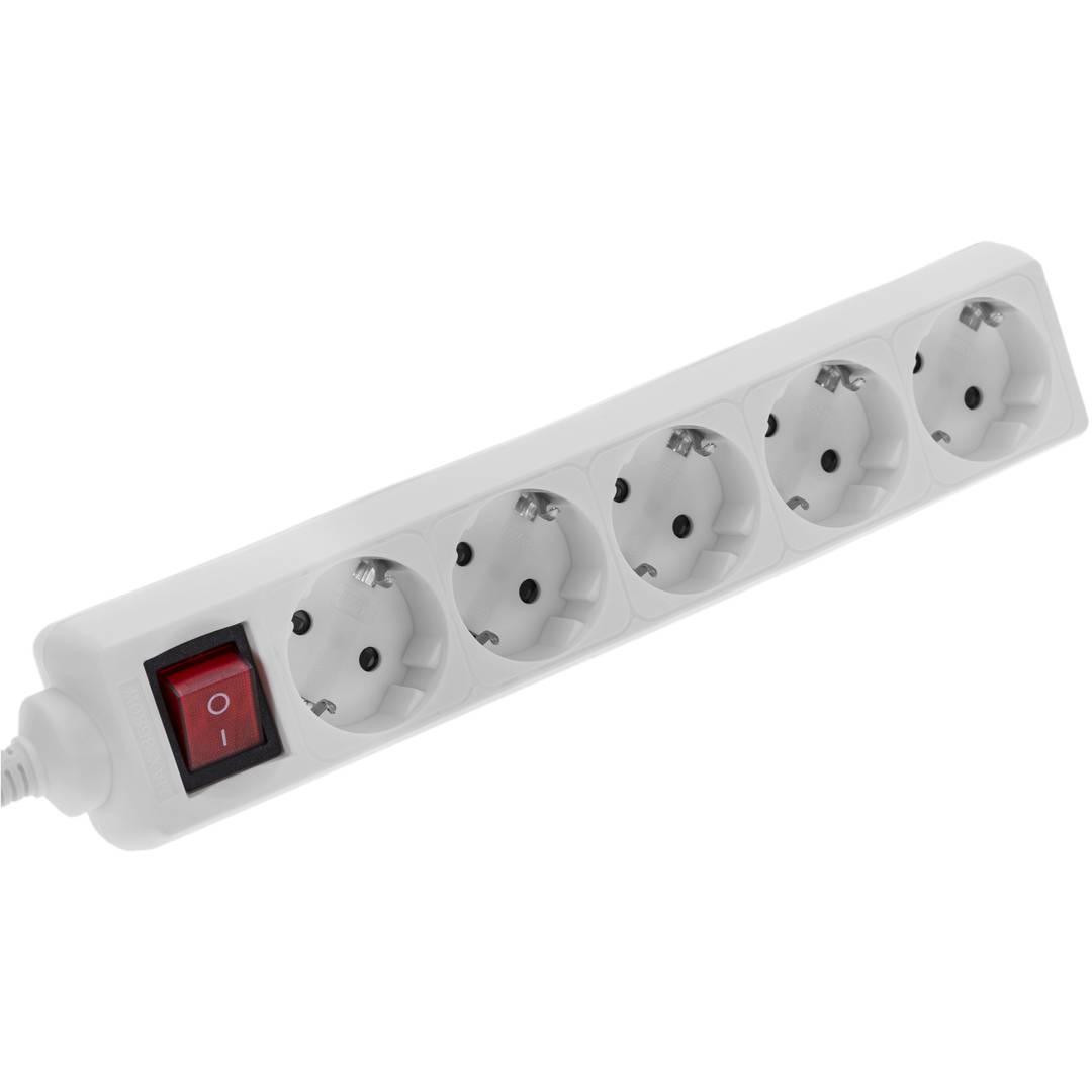 Ciabatta elettrica 5 schuko 16A 230V bianca con interruttore e cavo 3m