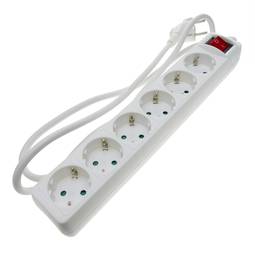 Ciabatta 6 schuko 16A 250V bianca con interruttore e cavo 1,5 m
