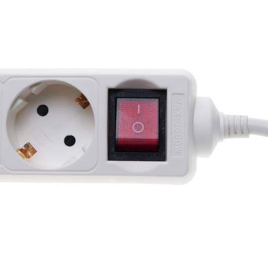 Power strip 6 Schuko 16A 230V branco com interruptor e cabo de 3m