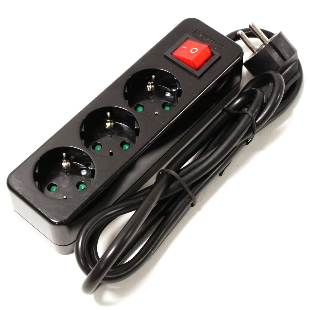 Multiprise, 3 prises, USB-A 17 W, interrupteur, 1,4 m, noire