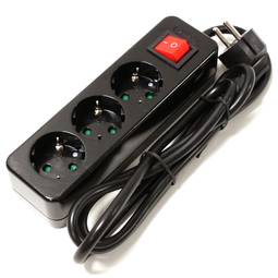 PDU Power strip 3 way 16A 230V black with switch and 1.5m electrical wire