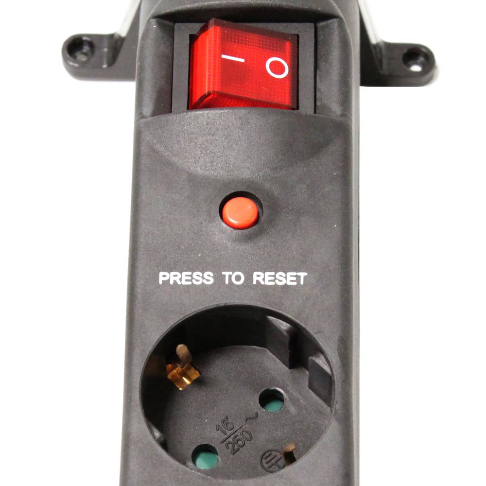 Stopcontact 6 schuko 16A 250V zwart met 2 schakelaars en 1,5m kabel