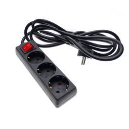Regleta d'endolls 3 schuko 16A 230V negra amb interruptor i cable de 3m