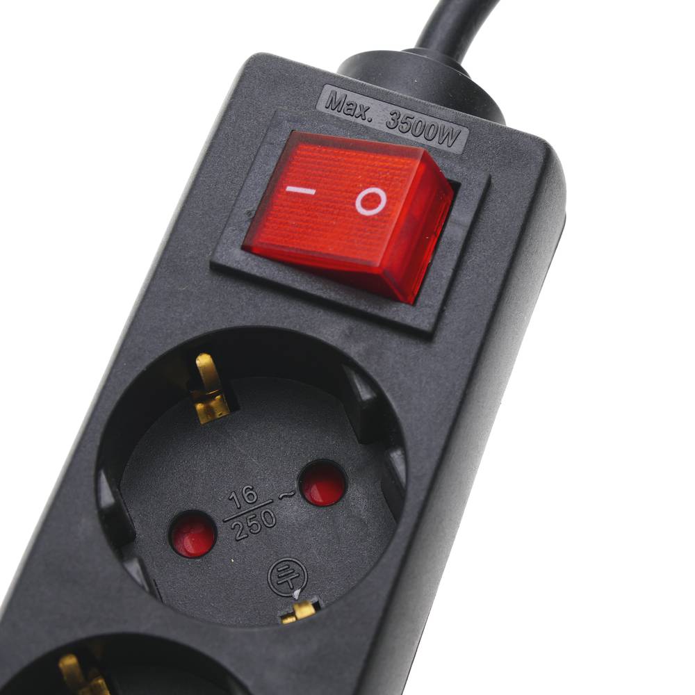 Regleta d'endolls 3 schuko 16A 230V negra amb interruptor i cable de 3m