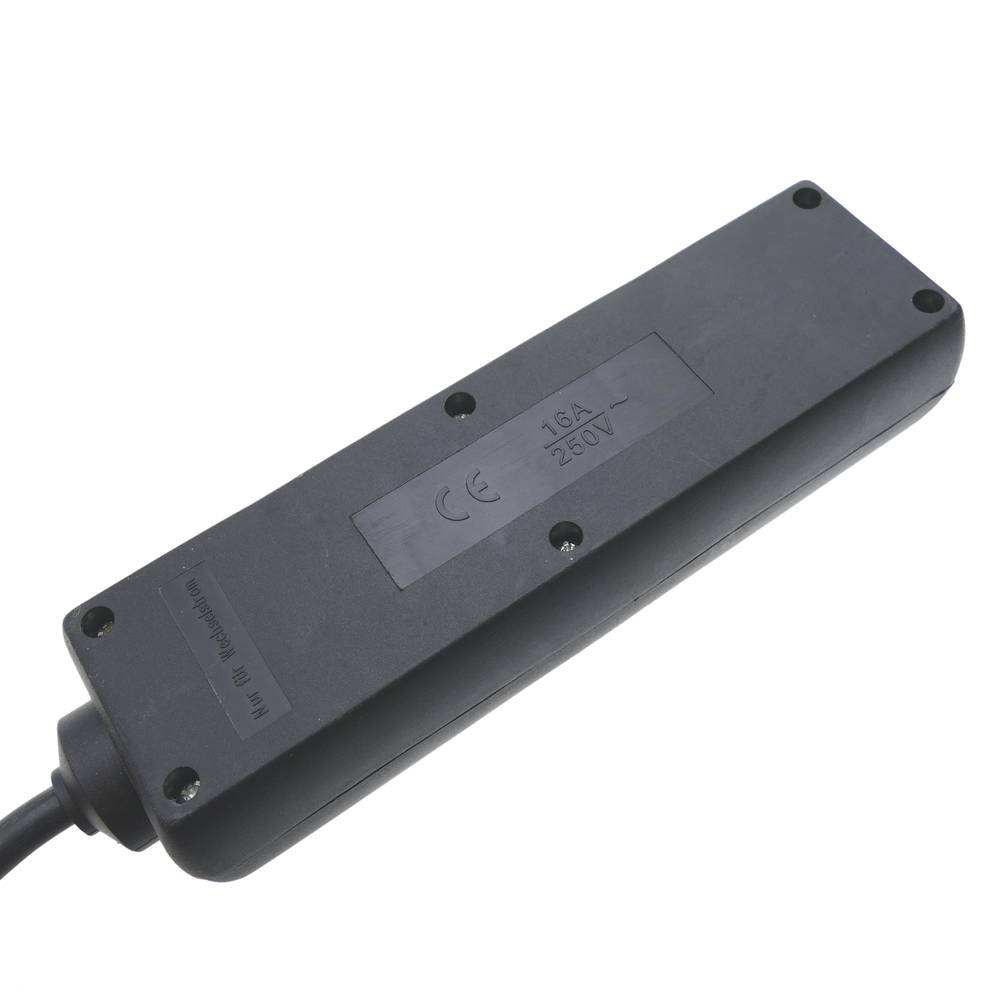 Regleta d'endolls 3 schuko 16A 230V negra amb interruptor i cable de 3m
