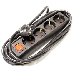 Steckdosenleiste 4 Schuko 16A 250V schwarz mit Schalter und 3m Kabel überholt