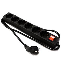 Multiprise 6 prises 16A 230V noir avec interrupteur et 3m câble