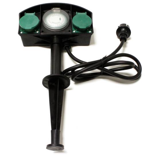 Regleta d'endolls IP44 2 schuko 16A 250V i programador per a jardí