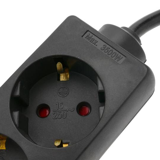 PDU strip 3 way 16A 250V black with 3 m electrical wire