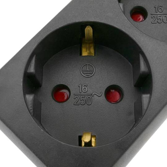 PDU strip 3 way 16A 250V black with 3 m electrical wire
