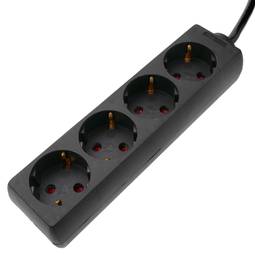 Stopcontact 4 schuko 16A 250V zwart met 3m kabel