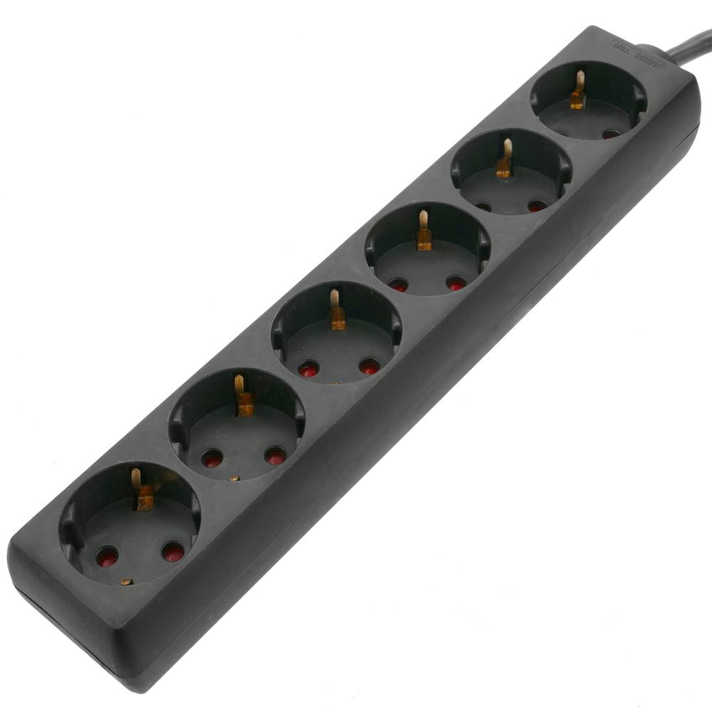 PDU strip 6 way 16A 250V black with 3m electrical wire