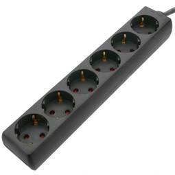 Regleta d'endolls 6 schuko 16A 250V negra amb cable de 3m