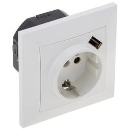 Base presa per schuko con USB A femmina 80x80mm per l'incorporamento