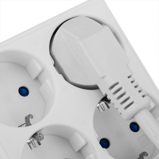 White quadruple schuko multiplier plug adapter
