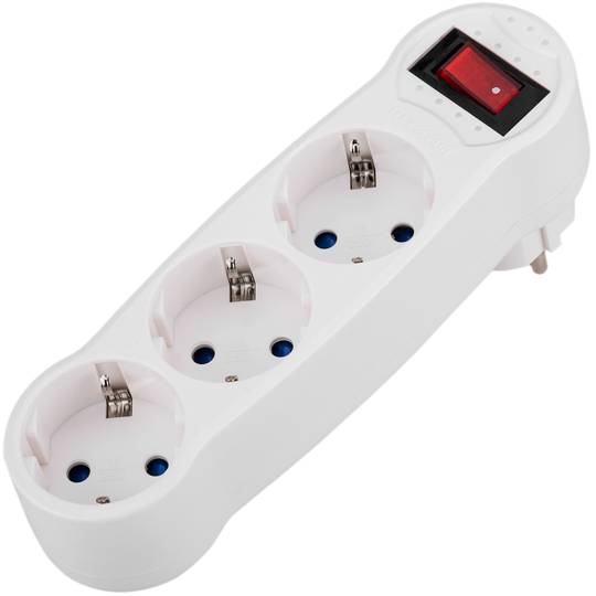 Multiplicador de adaptador de plugue Schuko branco triplo com interruptor