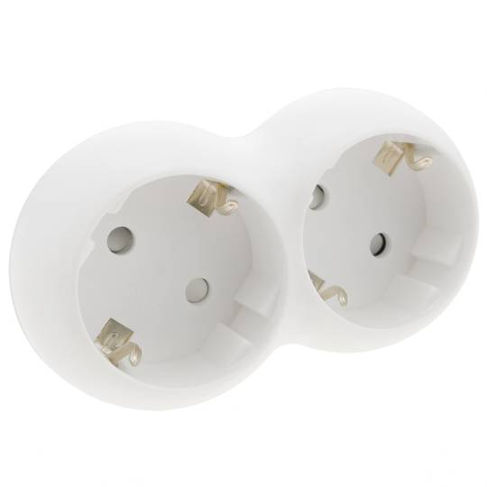 Multiplicador adaptador de clavija enchufe schuko doble blanco redondeado