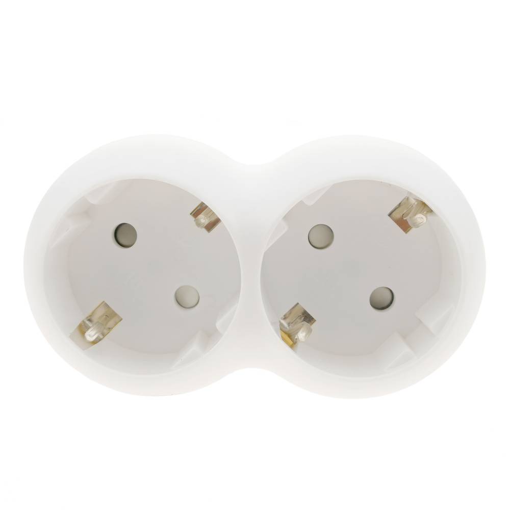 Multiplicador adaptador de clavija enchufe schuko doble blanco redondeado