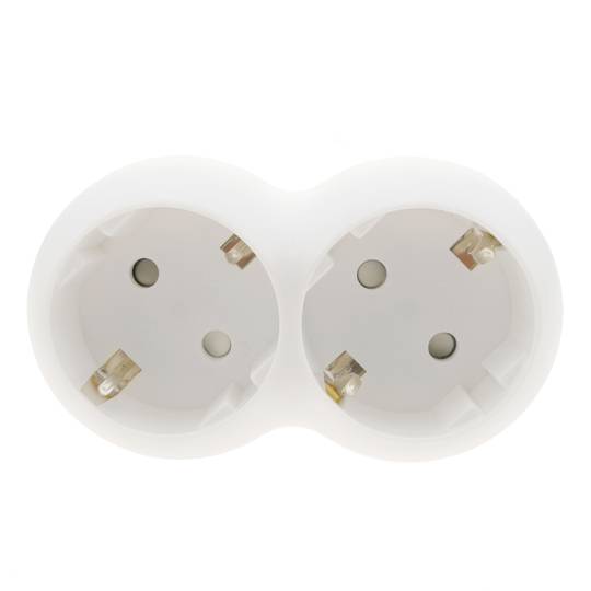Multiplicador adaptador de clavija enchufe schuko doble blanco redondeado