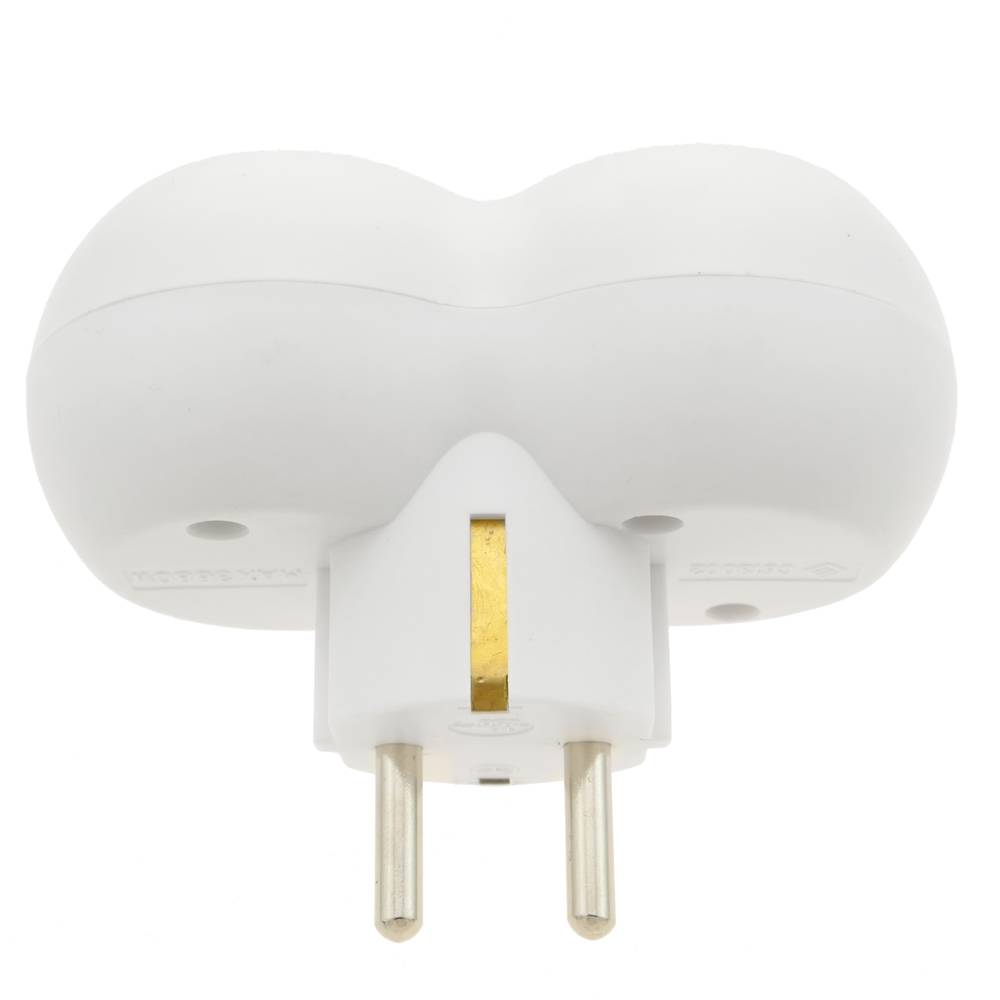 Multiplicador adaptador de clavija enchufe schuko doble blanco redondeado