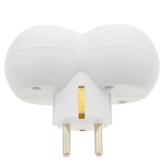 Multiplicador adaptador de clavija enchufe schuko doble blanco redondeado