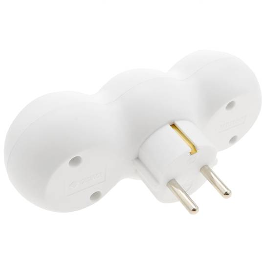 Plug adapter multiplier schuko triple white rounded