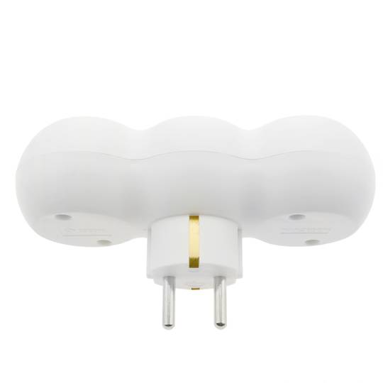 Plug adapter multiplier schuko triple white rounded