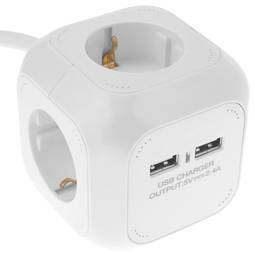 Base de 4 plugues schuko com 2 portas USB de cubo branco