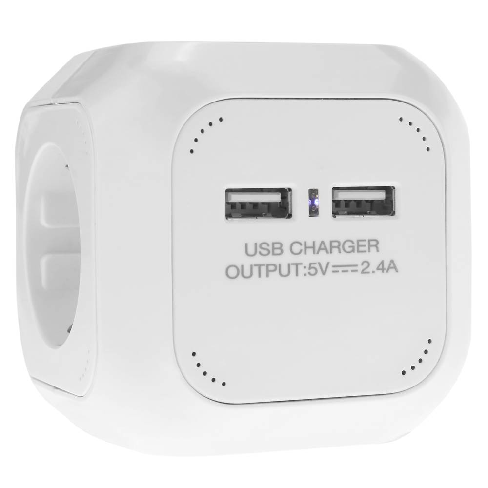 Base di 4 spinotti schuko con 2 porte USB a cubo bianco