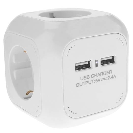 Base de 4 endolls schuko amb 2 ports USB tipus cub blanc