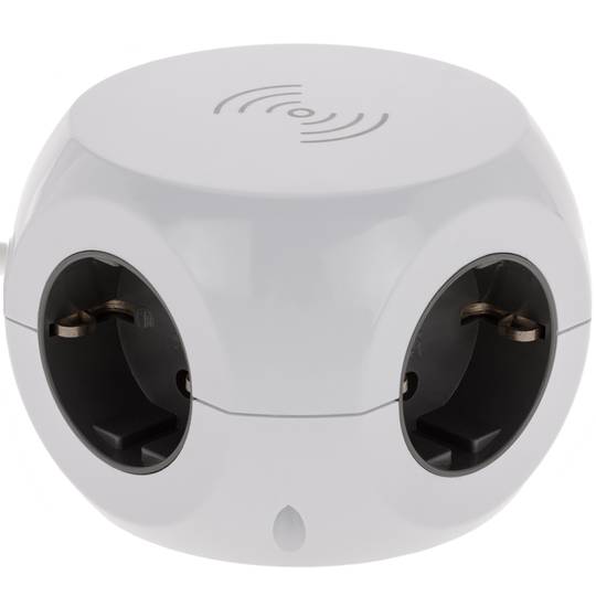 Base de 3 endolls schuko amb 2 ports USB, 2 USB-C i càrrega sense fil tipus cub blanc