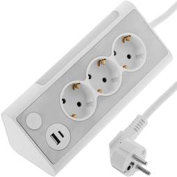 Tafelcontactdoos met 3 schuko stopcontacten met 1 USB en 1 USB-C poort wit