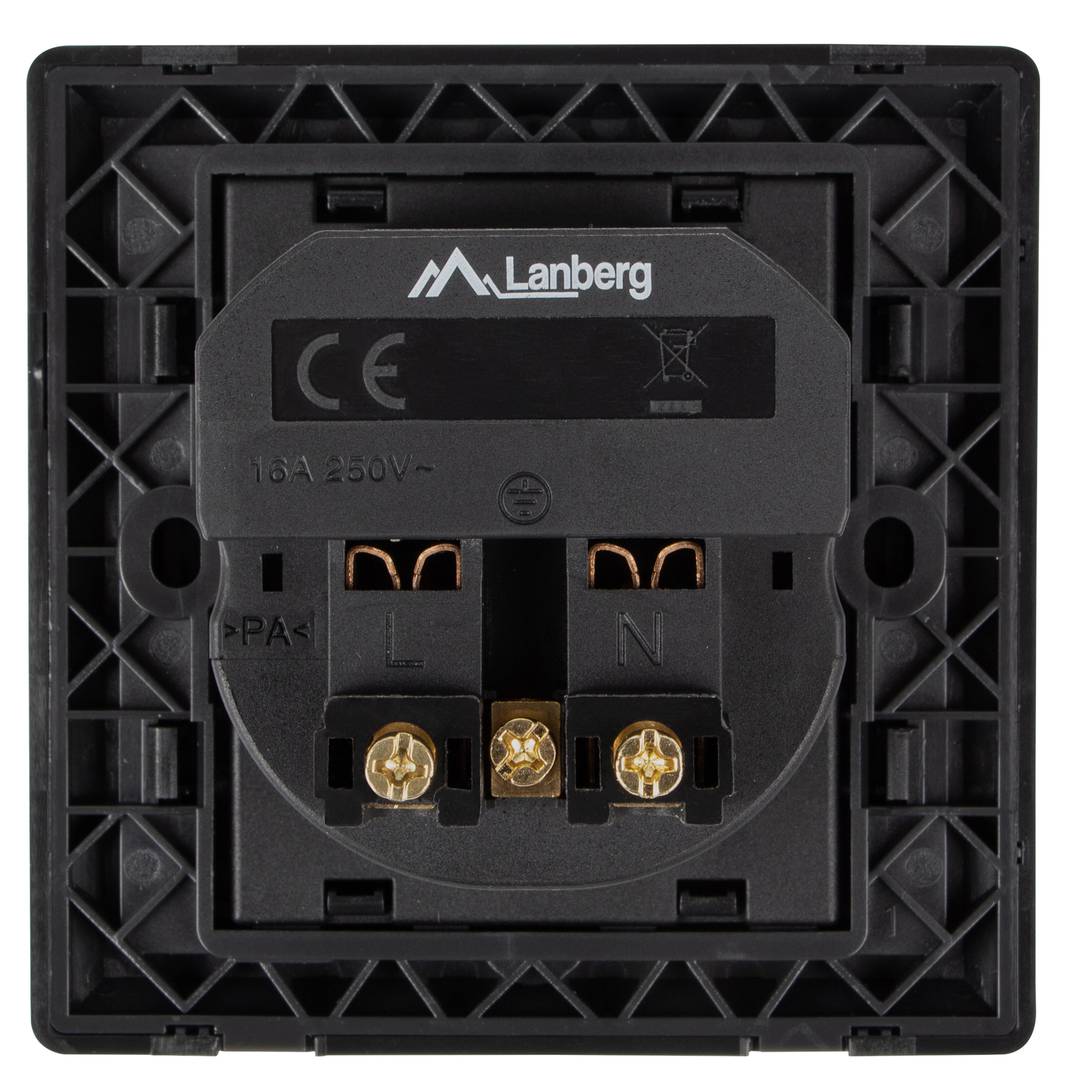 Gniazdo ścienne Lanberg AC 230V z 2 portami USB 2.1A francuski wtyk kolor czarny AC-WS01-USB2-EB