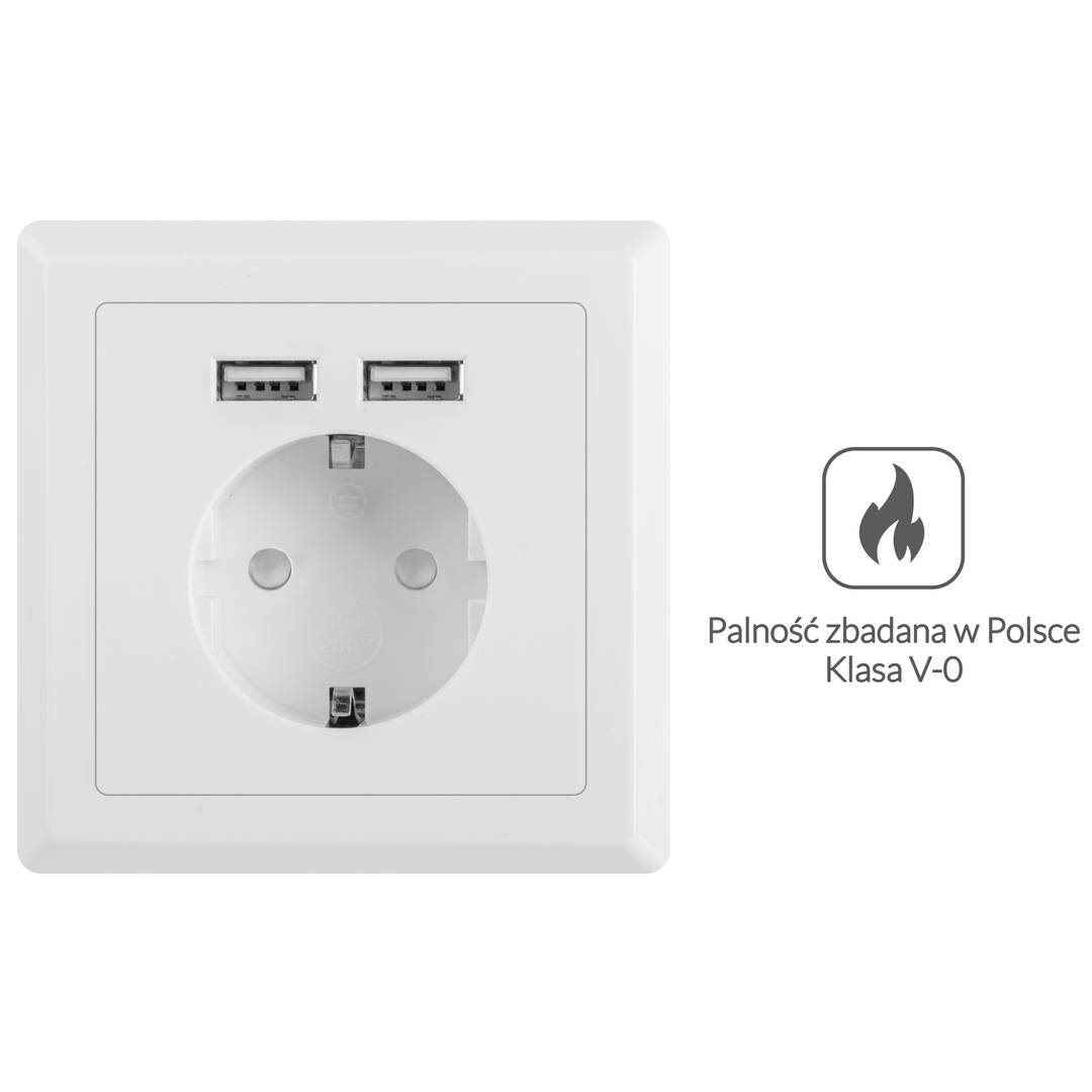 Gniazdo ścienne Lanberg Schuko 230V z dwoma USB 2.1A