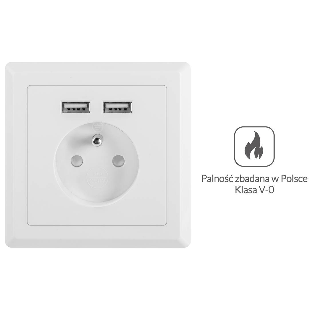 Schuko socket outlet with USB 2 x A female 86x86mm for embedding white by Lanberg AC-WS01-USB2-E