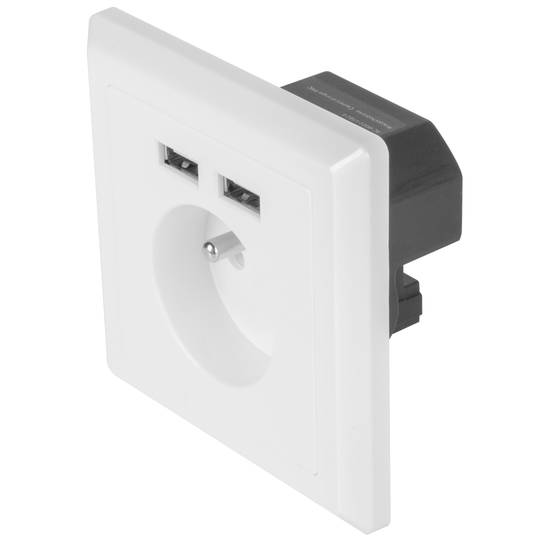 Schuko socket outlet with USB 2 x A female 86x86mm for embedding white by Lanberg AC-WS01-USB2-E