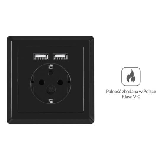 Lanberg AC 230V wandcontactdoos met 2 USB poorten 2.1A Schuko zwarte kleur AC-WS01-USB2-FB