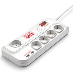 Faixa de alimentação Salicru com protecção eléctrica inteligente com 5 fichas Schuko e 2 portas USB.